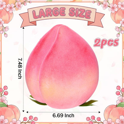 AceOrbit 2 Pcs Large Artificial Peach 7.48 Inch Foam Faux Peach Decorations Lifelike Fake Fruit Simulation for Home Birthday Party Cabinet Table Festival Kitchen Harvest Photography Prop