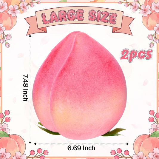 AceOrbit 2 Pcs Large Artificial Peach 7.48 Inch Foam Faux Peach Decorations Lifelike Fake Fruit Simulation for Home Birthday Party Cabinet Table Festival Kitchen Harvest Photography Prop