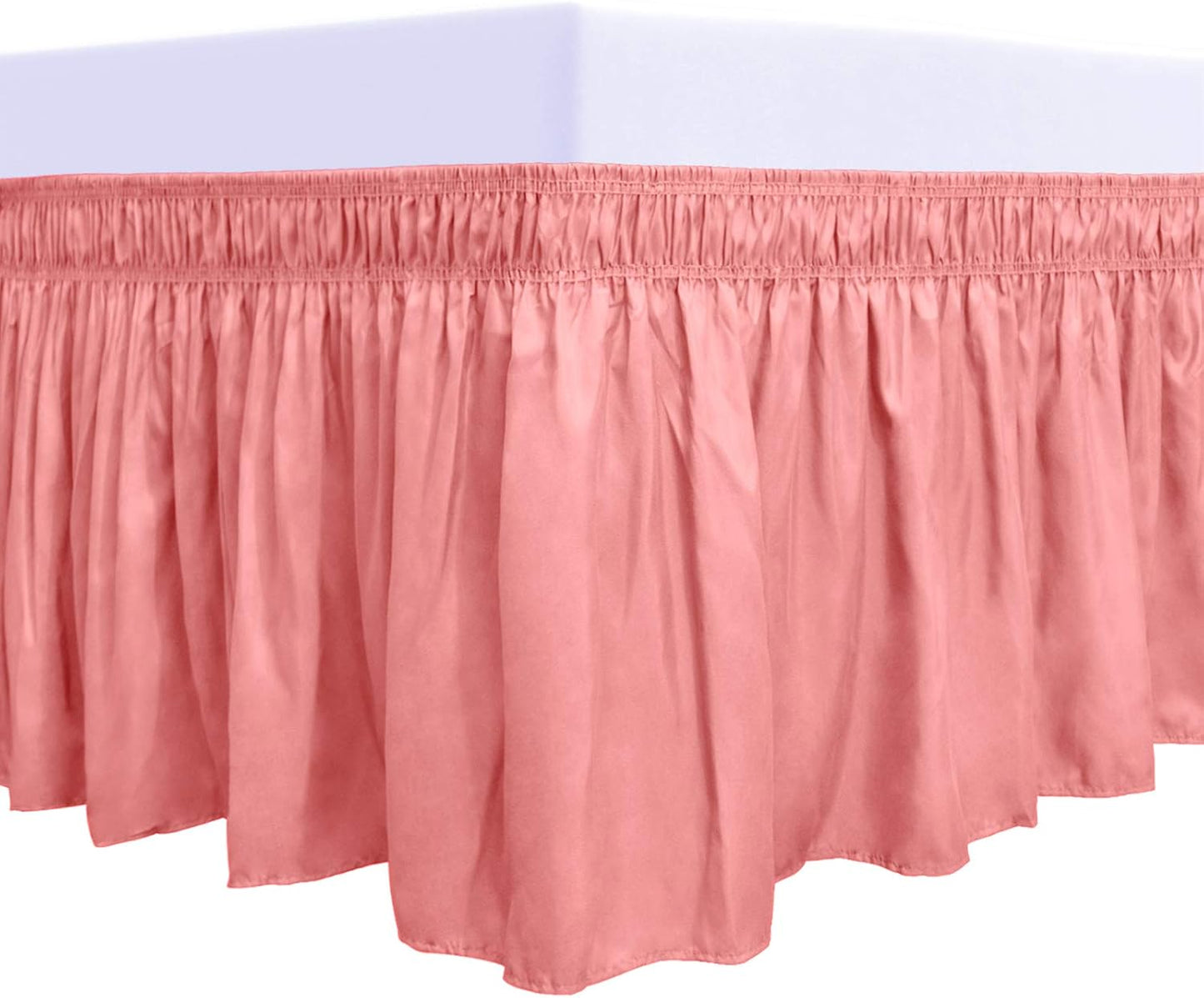 PureFit Wrap Around Ruffled Bed Skirt with Adjustable Elastic Belt - 22 Inch Drop Easy to Put On, Wrinkle Free Bedskirt Dust Ruffles, Bed Frame Cover for Twin,Twin XL and Full Size Beds, Pink
