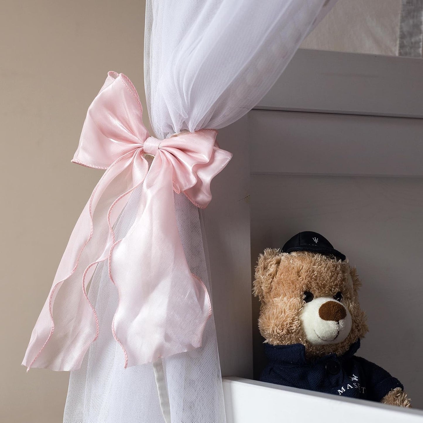 2pcs Silky Bow Curtain Tiebacks, Lace Ribbon Bowknot Curtain Straps, French Bow Ties Rope Holdbacks Accessories for Weddings Home Bedroom Office Decorations- Pink