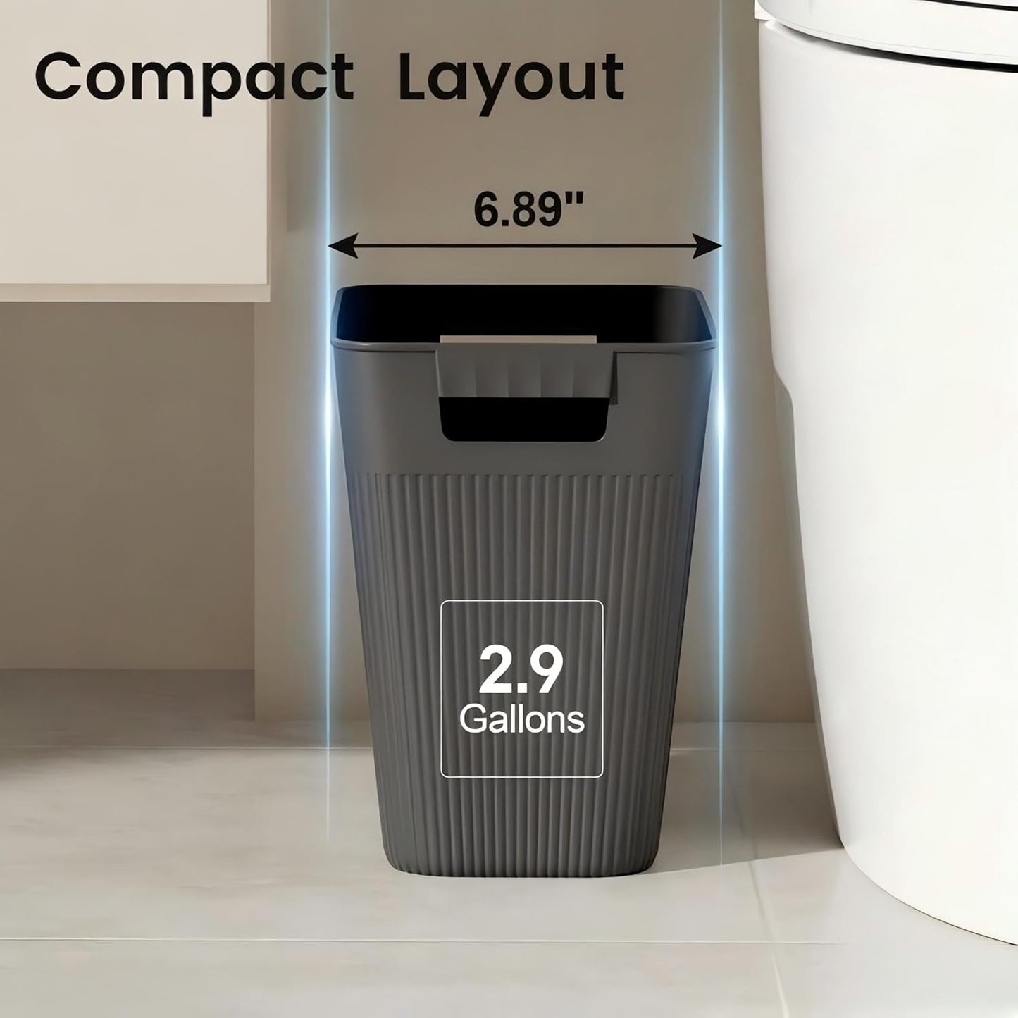 JOYMOOP Slim Trash Can 3-Pack, 2.9 Gallon Plastic Wastebasket for Bathroom, Bedroom, Office, Kitchen with 4 Rolls Bags, Pink