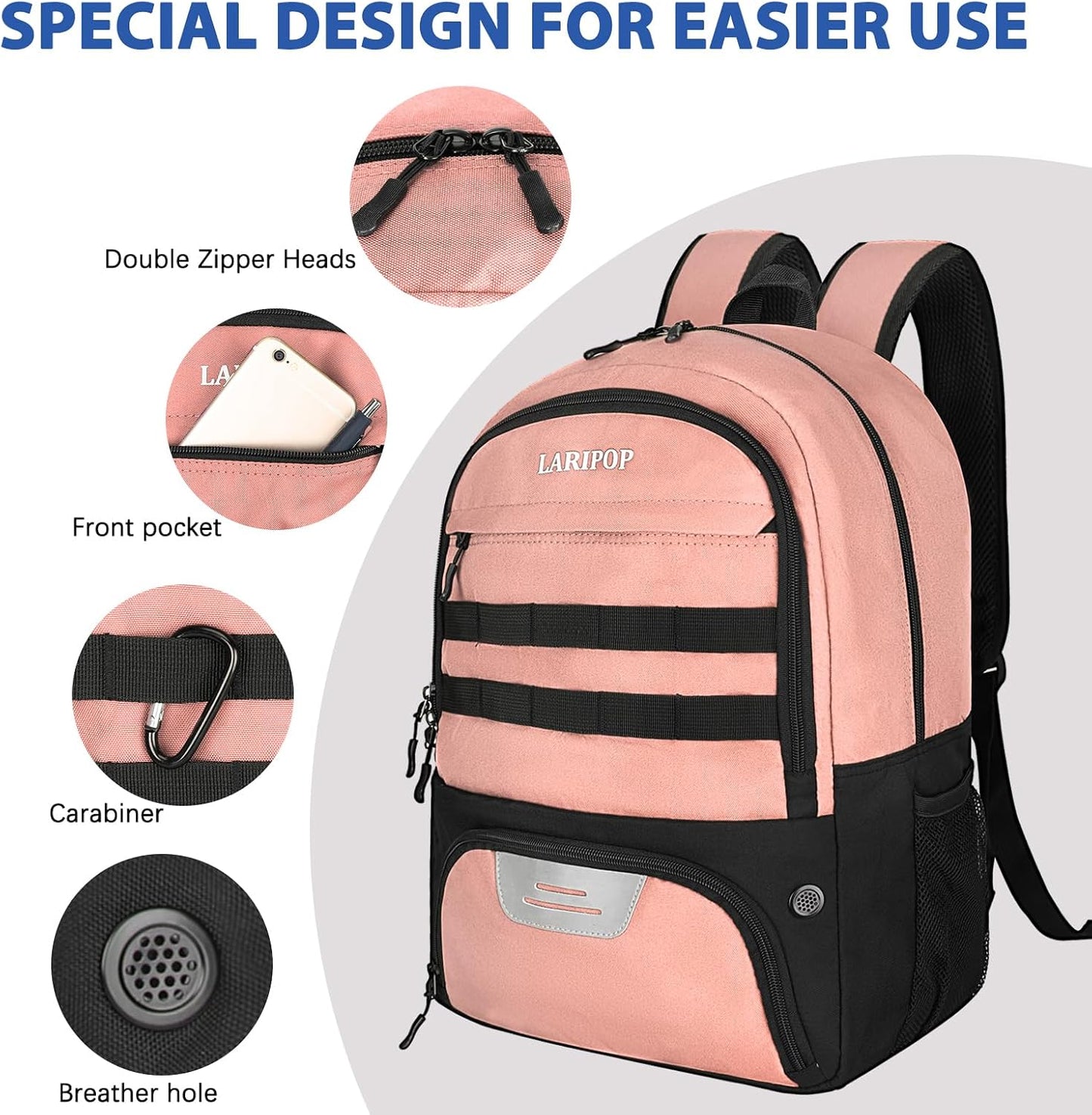LARIPOP Soccer Backpack with Ball Holder & Shoe Compartment Large Capacity Sports Bag for Training