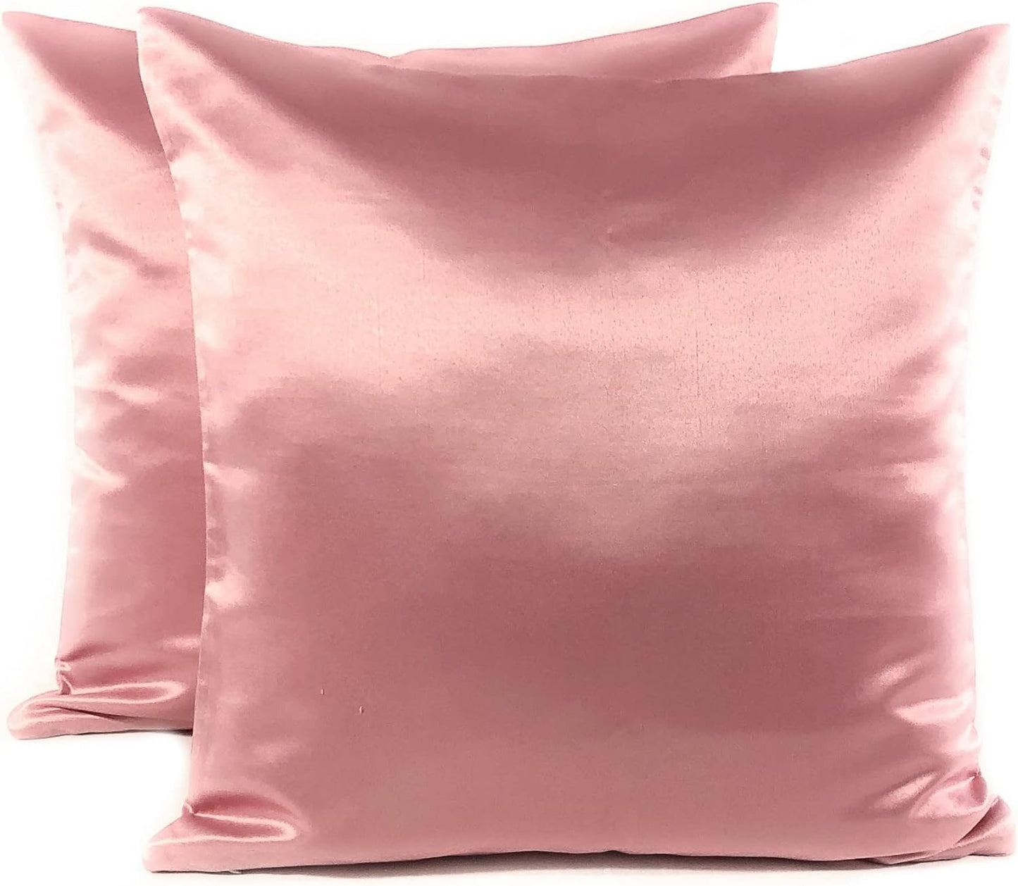 AVKA Studio Heavy Quality Satin Throw Pillow Covers - Set of 2 - Light Pink 18x18 Decorative Pillow Cover - with Lining and Zipper Closure - Faux Silk Elegant Accent Pillows for Car Sofa - Covers Only