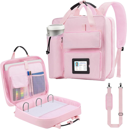 Zipper Binder 3 Ring 3-inch with Shoulder Strap & Backpack Straps, Large Zip Up Binder700 Sheets Capacity, Pink