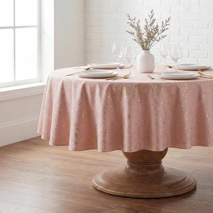 Horaldaily Pink Tablecloth 60x60 Inch Round, Solid Round Table Cloth with Golden Sequin, Thanksgiving Christmas Table Cover for Wedding, Party, Banquet, and Events
