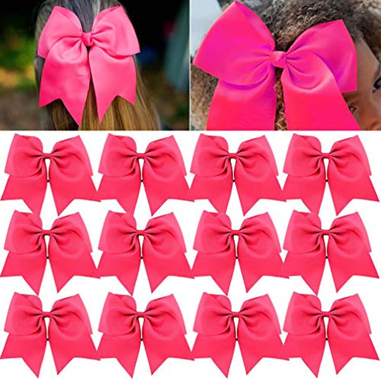 12PCS 8" Large Cheer Bows Ponytail Holder Elastic Hair Ties Pink Grosgrain Ribbon Cheerleading Bows for Teens Women Girls Sports Cheerleaders