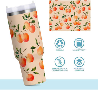 ALAZA 30 oz Peach Leaves Pattern Tumbler with Handle and Straw Lid