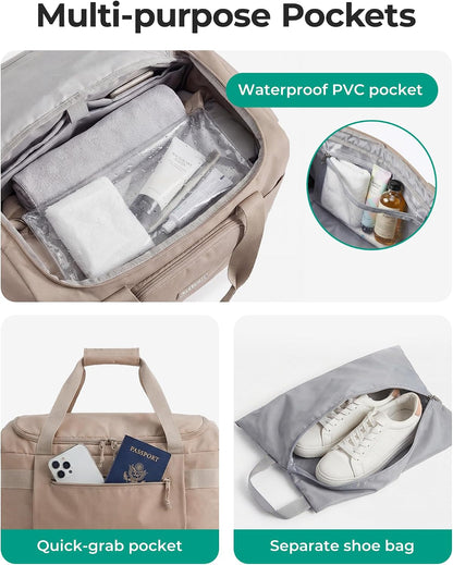BAGSMART Travel Duffel Bags with Dividers, 32L Gym Duffle Bag with Laptop Compartment, Carry On Weekender Overnight Bag, Shoe Bag, PVC Wet Pocket, Pink