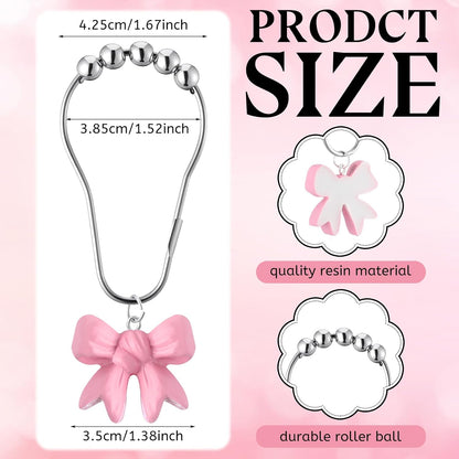 Yaocom 12 Pcs Pink Bow Knot Shower Curtain Hooks Rustproof Metal Decorative Bow Knot Shower Hangers Bulk Cute Glide Curtain Rings for Girl Bathroom Bedroom Living Room Nursery Art Decor (Stylish)
