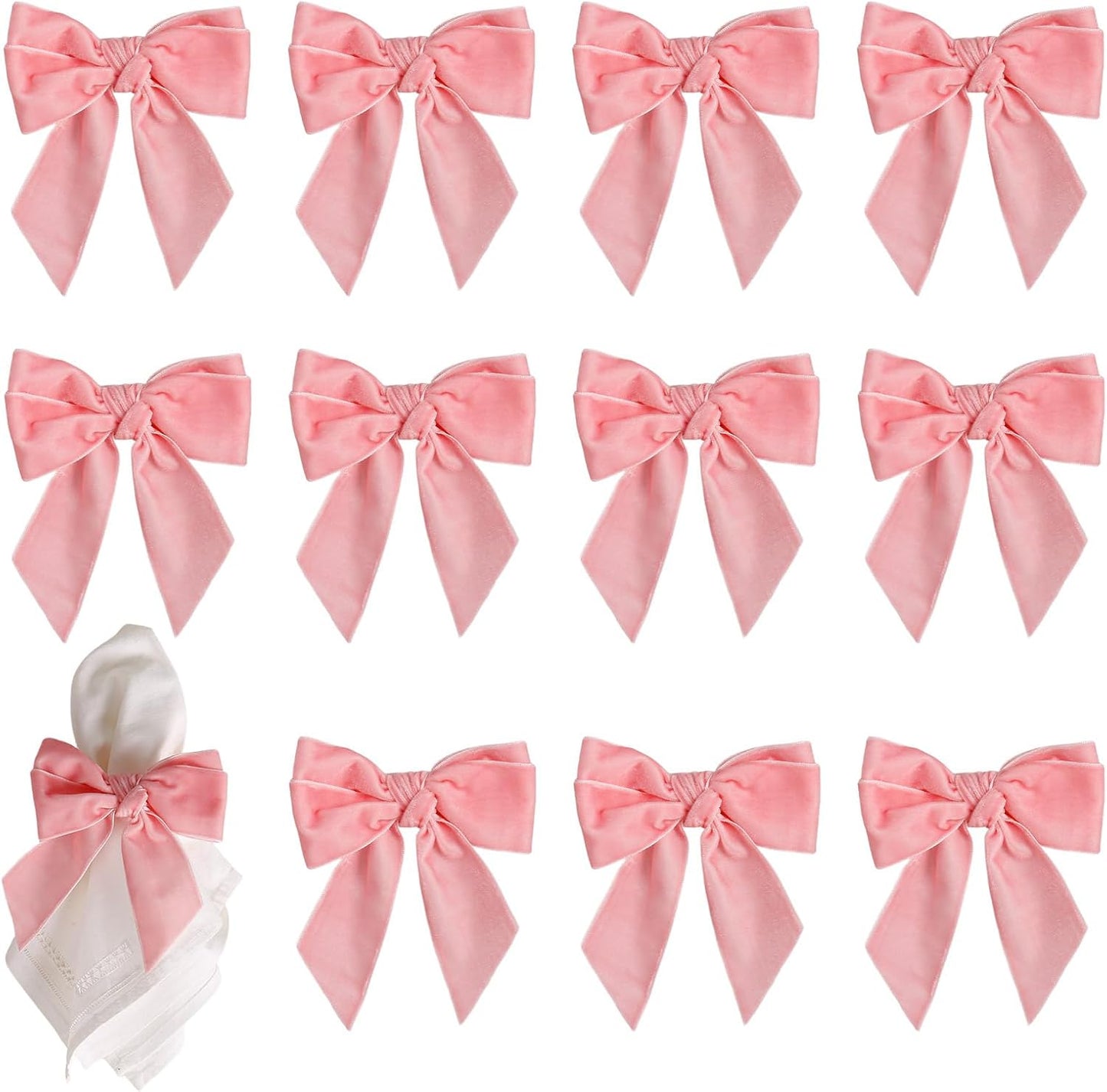 Bow Napkin Rings Set of 12, Pink Velvet Bow Tie Napkin Holder, Bowknot Velvet Twist Buckles for Valentine's Day, Mother's Day, Xmas, Wedding, Birthday Party Dinner Table Decoration (Pink)