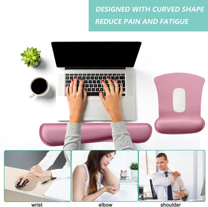Keyboard Wrist Rest Pad Mouse Pad with Wrist Support Set of 3, Gaming Mousepad with Non-Slip Rubber Base, Ergonomic Memory Foam Mouse Cushion Support for Home Office Laptop Computer, Pink