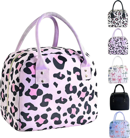 Mziart Insulated Lunch Bag Cute Lunch Box for Women Men, Reusable Leakproof Meal Prep Lunchbox Tote Portable Bento Cooler Bag for Work Picnic Travel Beach (Pink Leopard)
