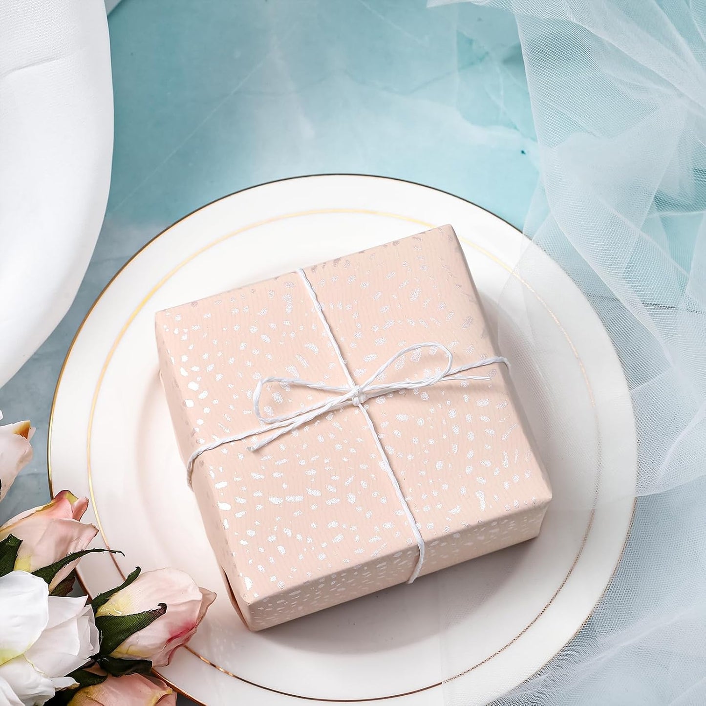 WRAPAHOLIC Pink Wrapping Paper Roll - Mini Roll - 17 Inch x 16.5 Feet - Pink with Silver Design Perfect for Birthday, Holiday, Wedding, Baby Shower