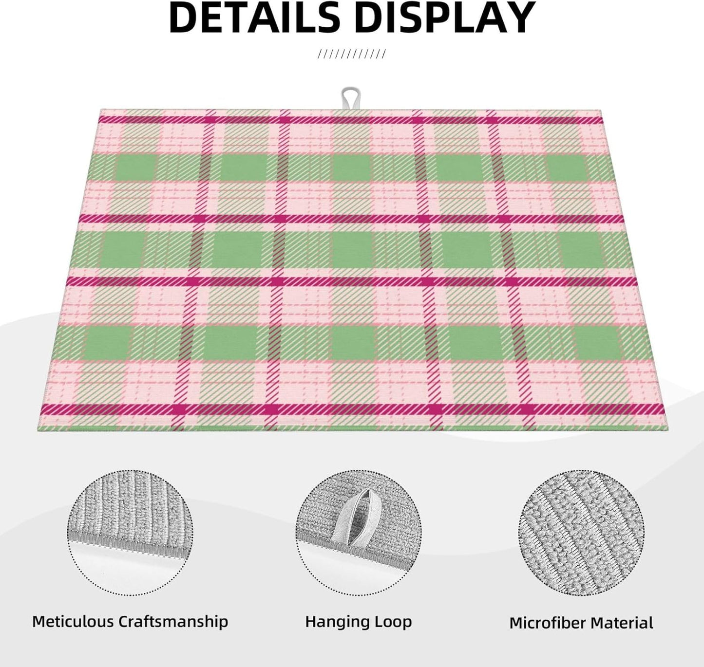 Dish Drying Mat Kitchen Counter Absorbent Light Green And Pink Tartan Plaid Pattern In Fresh Coffee Sink Mat Dish Drainer Pad 18 Inch X 24 Inch