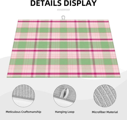 Dish Drying Mat Kitchen Counter Absorbent Light Green And Pink Tartan Plaid Pattern In Fresh Coffee Sink Mat Dish Drainer Pad 18 Inch X 24 Inch