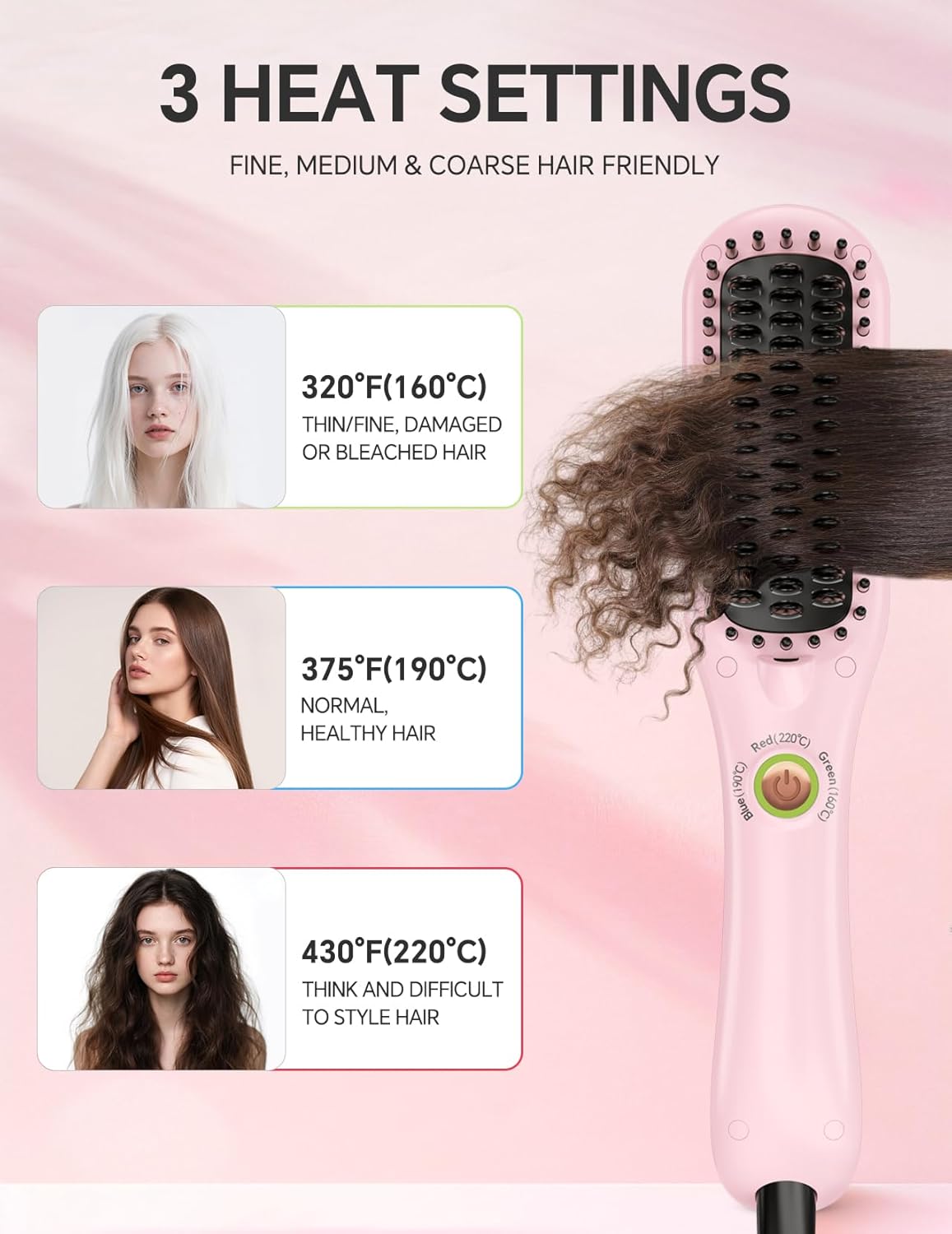 LANDOT Mini Hair Straightening Brush – Portable Heated Ionic Straightener Brush for Short to Medium Hair, 30s Fast Heat, Lightweight Hot Comb for Travel, Blush Pink