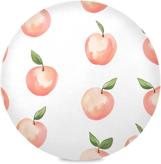 Peach Pattern Round Placemats Set of 6 for Dining Table, 15 Inch Non-Slip Washable Heat-Resistant Table Mats for Party Kitchen Dining Decoration