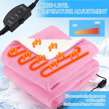 HunnmingRe 2 Pack Heated Car Blanket,12 Volt 3 Heating Levels 60" X 43" Electric Blanket Adjustable Temperature Portable Heated Throw for Car SUV RV Camping Winter Cold Weather (Pink)