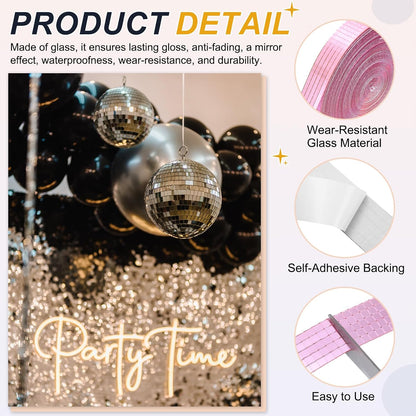 PATIKIL 5x5mm Self Adhesive Mirrors Mosaic Tiles, 15000 Pcs Square Mini Glass Mosaic Disco Tile Sticker for DIY Craft Disco Ball Party Decoration, Pink