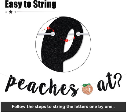 Where My Peaches at Banner, Peach Bridal Shower Cake Decor, Bride to Be, Summer Fruit Peach Theme Bachelorette Wedding Engagement Party Decorations Supplies Black Glitter