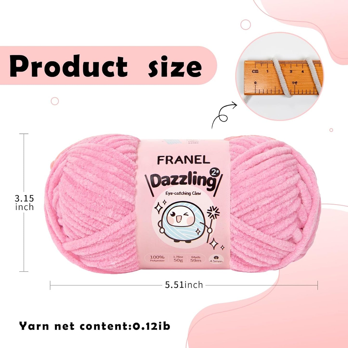 Chenille Yarn, 3 Pack Franel Dazzling Peach Red Sparkle Yarn 4.5mm Thickness, 100% Polyester, Soft, Fluffy, Perfect for Crocheting and Knitting. Great for Plush Dolls, Bags, and Throw Pillows