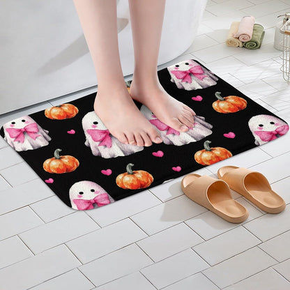Erosebridal Cute Ghost Bathroom Rugs Pink Bow Bath Mat, Orange Halloween Lights Kawaii Bowknot Doormat 16"x24",Black Halloween Pumpkin Decorations