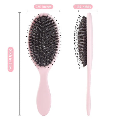 Boar Bristles Hair Brush for Women and Men, Detangling Hair Brush for Smoothing Massage Add Shine, Nylon&Boar Bristles Detangler brush for Hair Healthy (1 Pack-Pink)