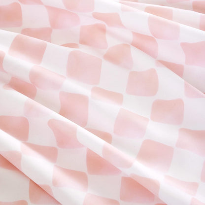 Wake In Cloud - Gingham Sheet Set, 4-Piece Sheet Set, Checkered Grid Plaid Checkerboard Geometric Preppy Hand Drawn Pattern Printed Bedding, Deep Pocket, Pink White, Queen Size