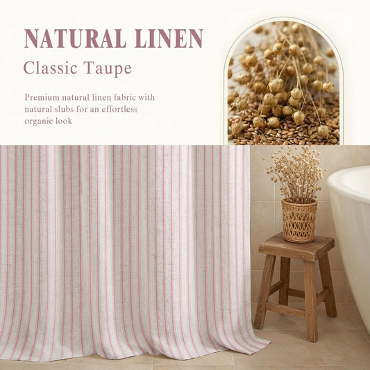 Farmhouse Stripe Shower Curtain,Pink Vintage Linen Shower Curtains for Bathroom 72 X 72
