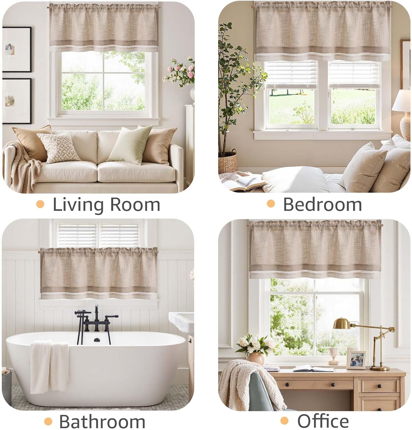 jinchan Farmhouse Linen Valance for Living Room Windows 16 Inch Slubbed Crossed Double Layer Window Valance Light Filtering Rustic Country Overlay Rod Pocket 1 Panel Blush Beige