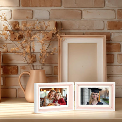 Double Hinged 5x7 Picture Frame with Real Glass in WhitePink- Display 4x6 with Mat or 5x7 without Mat, Foldable Photo Frame for Tabletop, Nice Gift for Family & Wedding Memories(PS006-PKH7)