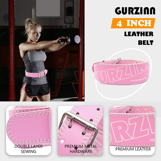 9mm Leather Fitness Weight Lifting Belt for Women&Men with 4 Inches Padded Lumbar Support for Power Lifting Workout & Squats Exercise