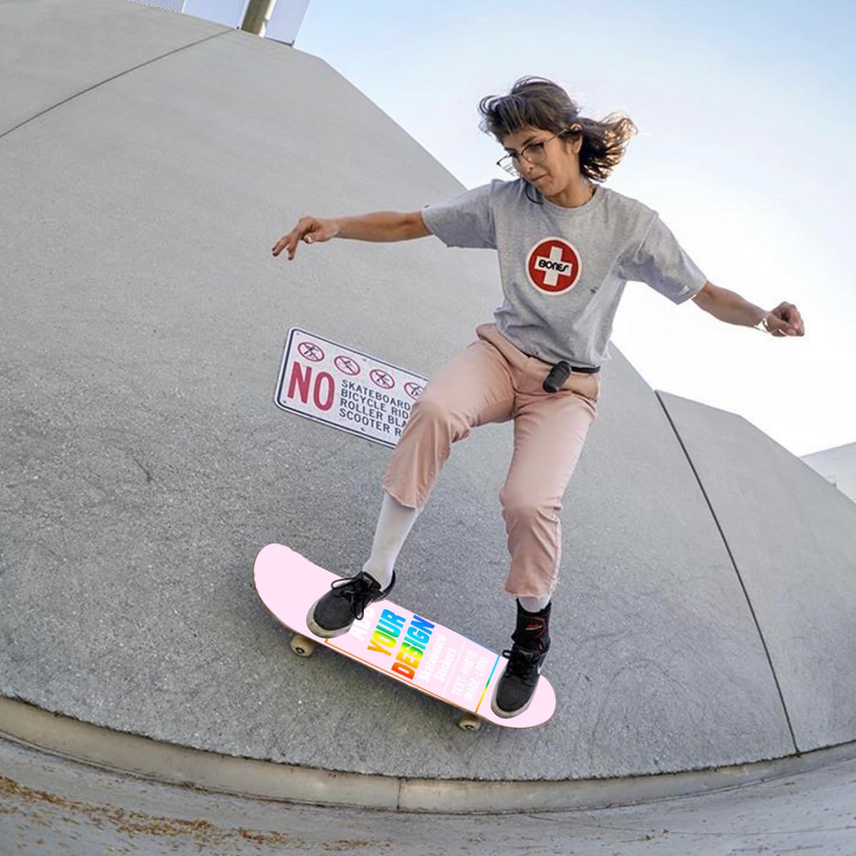 sophiehome Custom Personalized Customize Image/Logo Skateboard Sticker Upload Your Logo or Image Design Light Pink