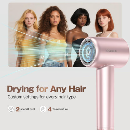 Labiim Hair Dryer, High-Speed Ionic Low Noise Blow Dryer with Brushless Motor for Fast Drying,Thermo-Control Quiet Compact Hair Blow Dryer Hairdryer with 1Nozzle Attachment for Home Salon Travel,Pink