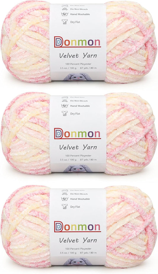 Velvet Chenille Yarn for Crocheting Handcrafts Weaving,3 Skein(Peach)