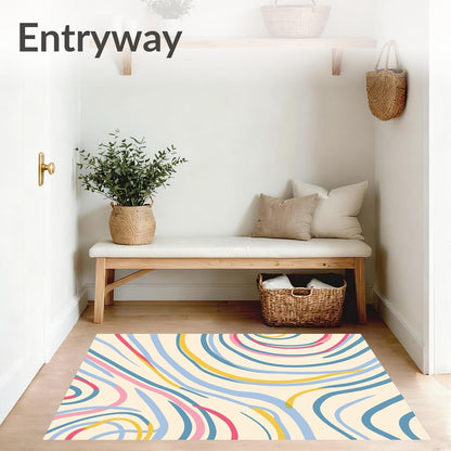 Flatwoven High Traffic Area Rug 5x7, Minimalist Abstract Wave Composition with Subtle Gradient and Flowing Lines, Non Slip, Stain Resistant, Washable Area Rugs for Living Room, Bedroom (Pink, 5x7)