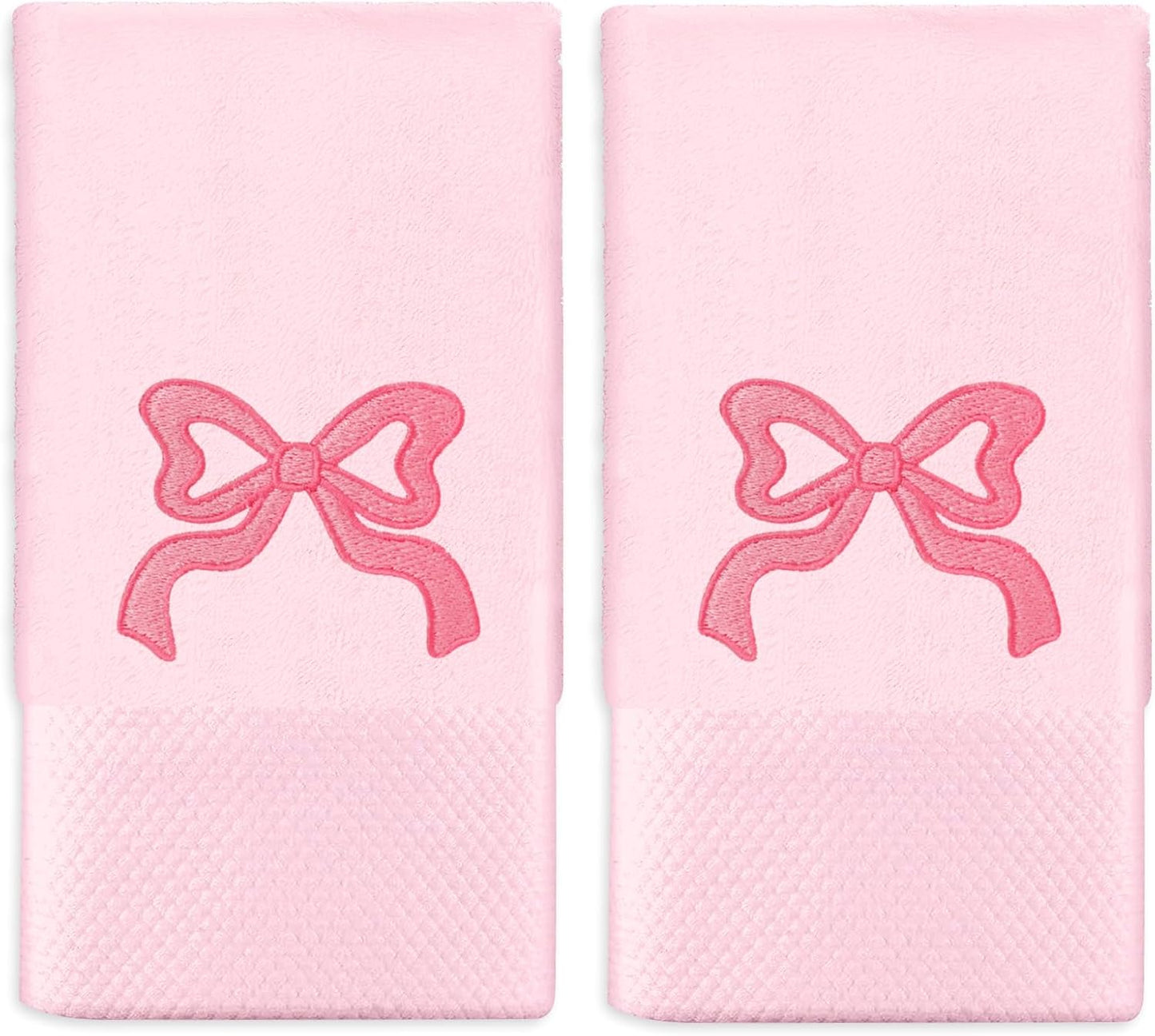 FYSUIMU 2 Pack Pink Bow Hand Towel Cotton Embroidered Cute Bowknot Bathroom Towel Dish Towels for Kitchen Hand Drying Cleaning Cooking, 29.5 x 13.7 Inch