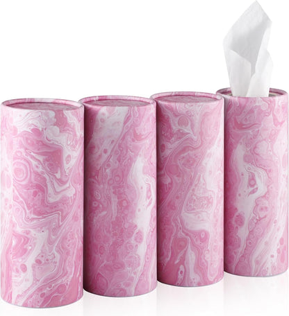 SINGARO Car Tissue Holder, 4 Pack Car Cup Holder Facial Tissues with Travel Tissue Bag, Quick and Convenient Flower Combination Car Tissue Box(4 Canisters/200 Tissues) Pink