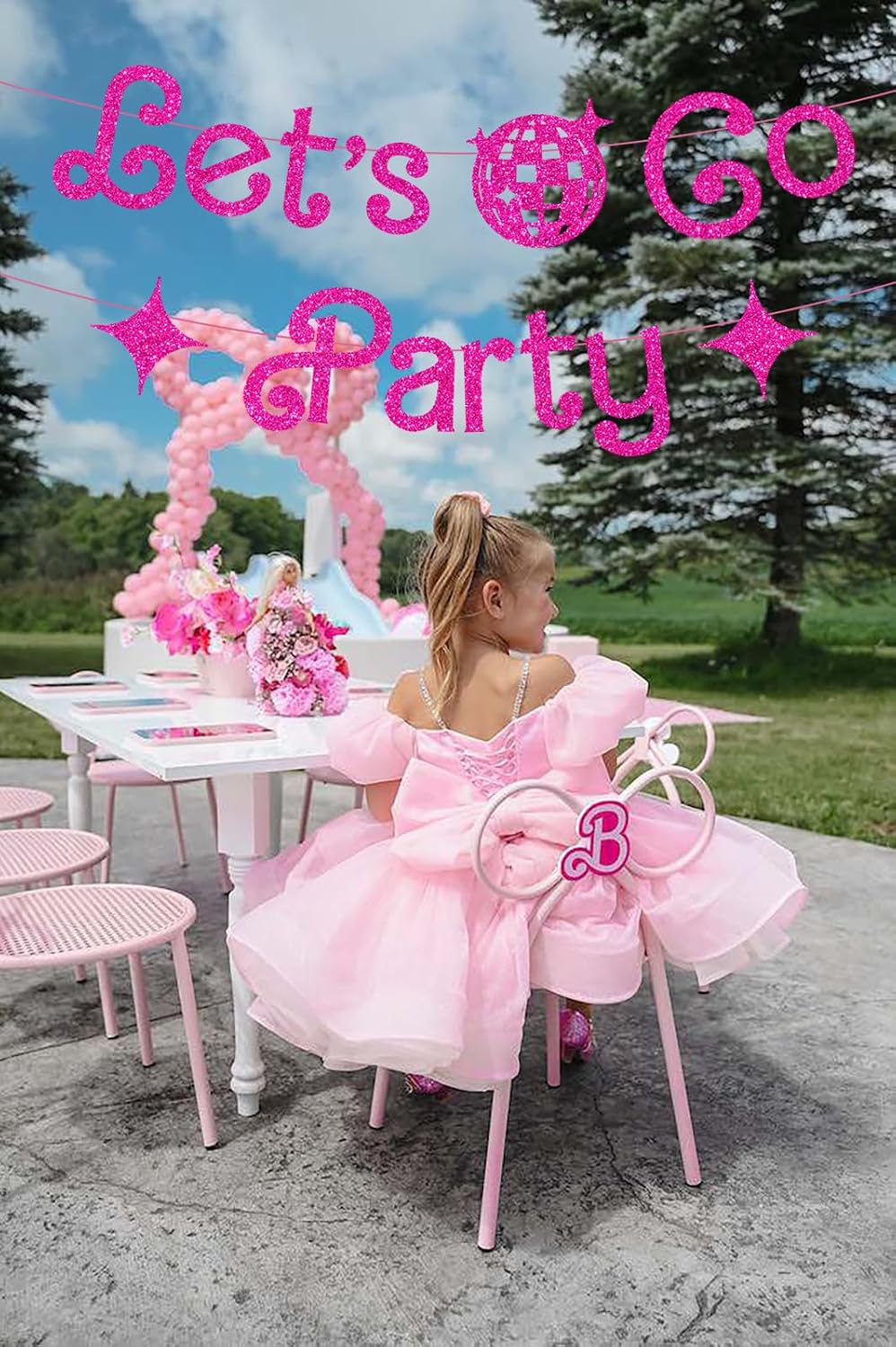 Let's Go Party Pink Glitter Banner For Bachelorette Party Decorations, Pink Girls Ba*bie Birthday Party Decorations,Cute Photo Backdrop, 21st Bday Supplies