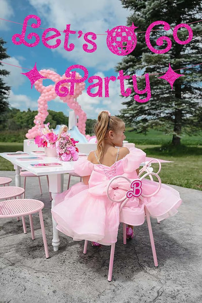 Let's Go Party Pink Glitter Banner For Bachelorette Party Decorations, Pink Girls Ba*bie Birthday Party Decorations,Cute Photo Backdrop, 21st Bday Supplies