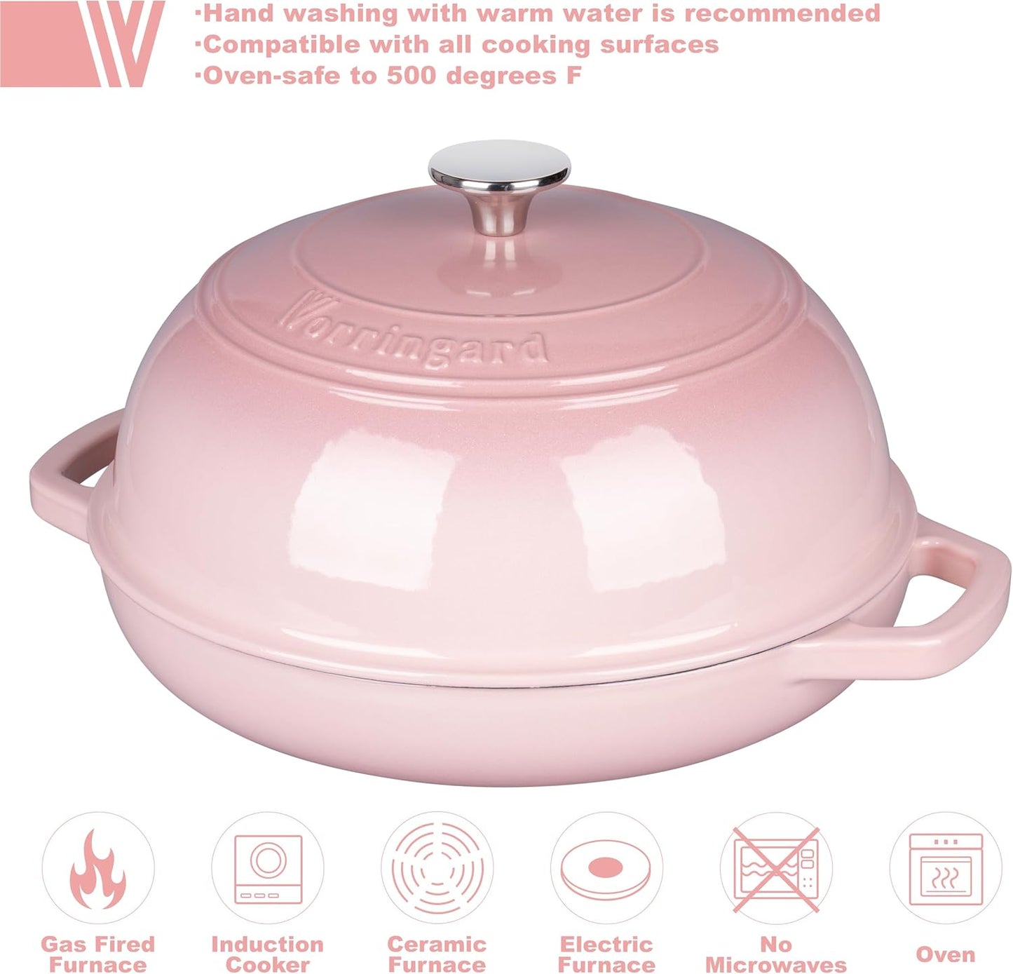 VORRINGARD Enameled Cast Iron Dutch Oven Pot with Lid, Bread Oven for Sourdough Bread Baking, Dutch Ovens with Bread Proofing Basket& Baking Supplies Set, 6 Quart, Pink