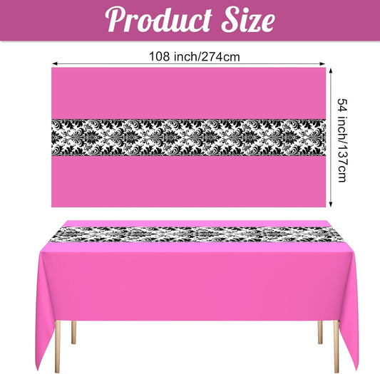 Remagr 3 Pcs 54 x 108 Inch Baroque Tablecloth Gothic Wedding Bridal Table Cloth Vintage Table Runner for Party Picnic Dinner Kitchen(Pink)