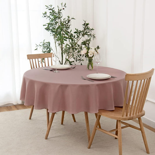 maxmill Round Linen Looking Textured Tablecloth Spill-Proof Wrinkle Free Soft Jacquard Table Cloth for Circular Table Cover, for Dining Room Buffet Banquet Parties Holiday Dinner, 70 Inch Dusty Pink