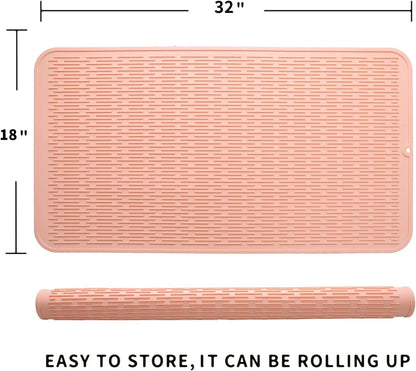 MicoYang Silicone Dish Drying Mat for Multiple Usage,Easy clean,Eco-friendly,Heat-resistant Silicone Mat for Kitchen Counter or Sink,Refrigerator or Drawer Liner Pink 4XL 32 inches x 18 inches