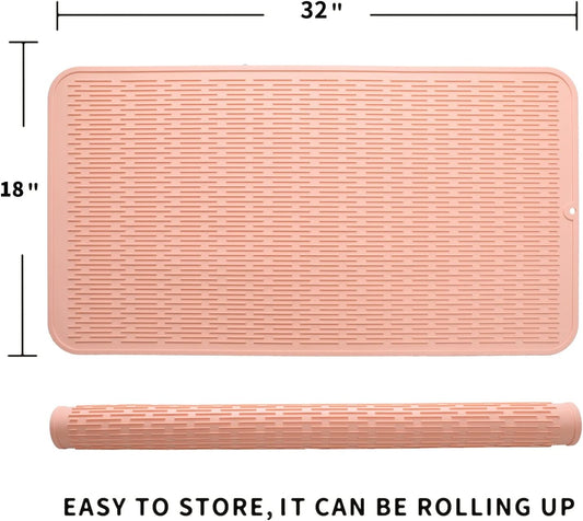 MicoYang Silicone Dish Drying Mat for Multiple Usage,Easy clean,Eco-friendly,Heat-resistant Silicone Mat for Kitchen Counter or Sink,Refrigerator or Drawer Liner Pink 4XL 32 inches x 18 inches