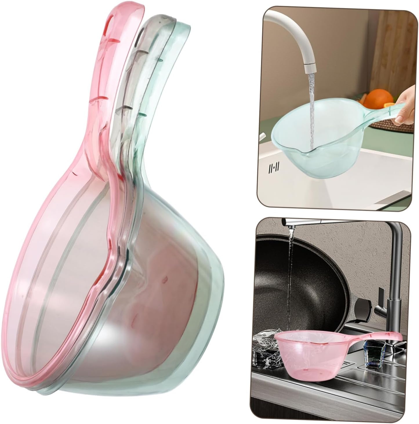 Cabilock 3pcs Kitchen Water Ladles Thickened Multipurpose Water Scoop with Long Handle for Bathing Cooking Plant Watering and Home Use in Pink Light Green Brown