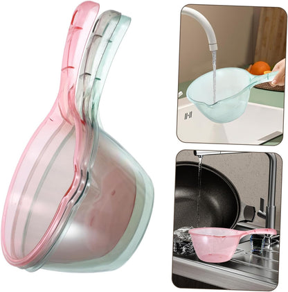 Cabilock 3pcs Kitchen Water Ladles Thickened Multipurpose Water Scoop with Long Handle for Bathing Cooking Plant Watering and Home Use in Pink Light Green Brown