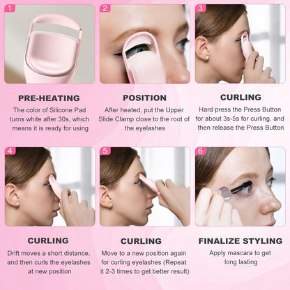 HEBECA Heated Eyelash Curler Professional - Eye Lashes Curler with Innovative Heating Silicone, Electric Eyelashes Curler with 600mAh Rechargeable Battery EC4001 (Pink)