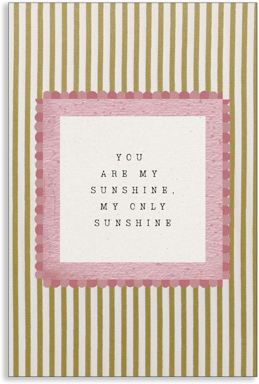 You Are My Sunshine Pink Canvas Wall Art, Baby Nursery Warming Quotes Poster, Vintage Neutral Yellow Striped Girls Room Wall Decor, Boho Watercolor Kids Bedroom Picture 12x16in Unframed