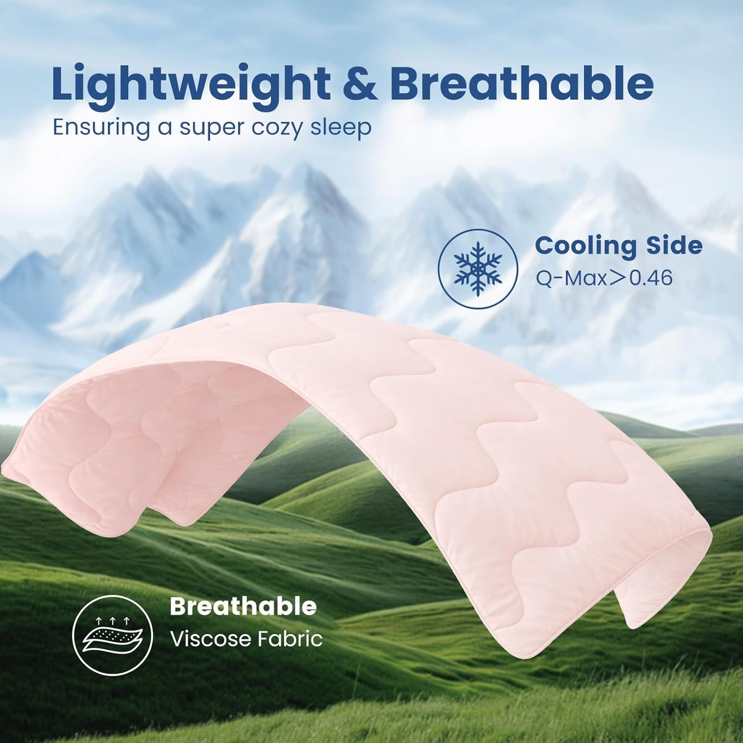 Cozy Bliss Cooling Comforter King Size x Sorona® Viscose Natural Fiber, Reversible Silky Smooth Cooling Blanket with Q-Max＞0.45 for Hot Sleepers & Night Sweats, Cool Pink, 106"x90"